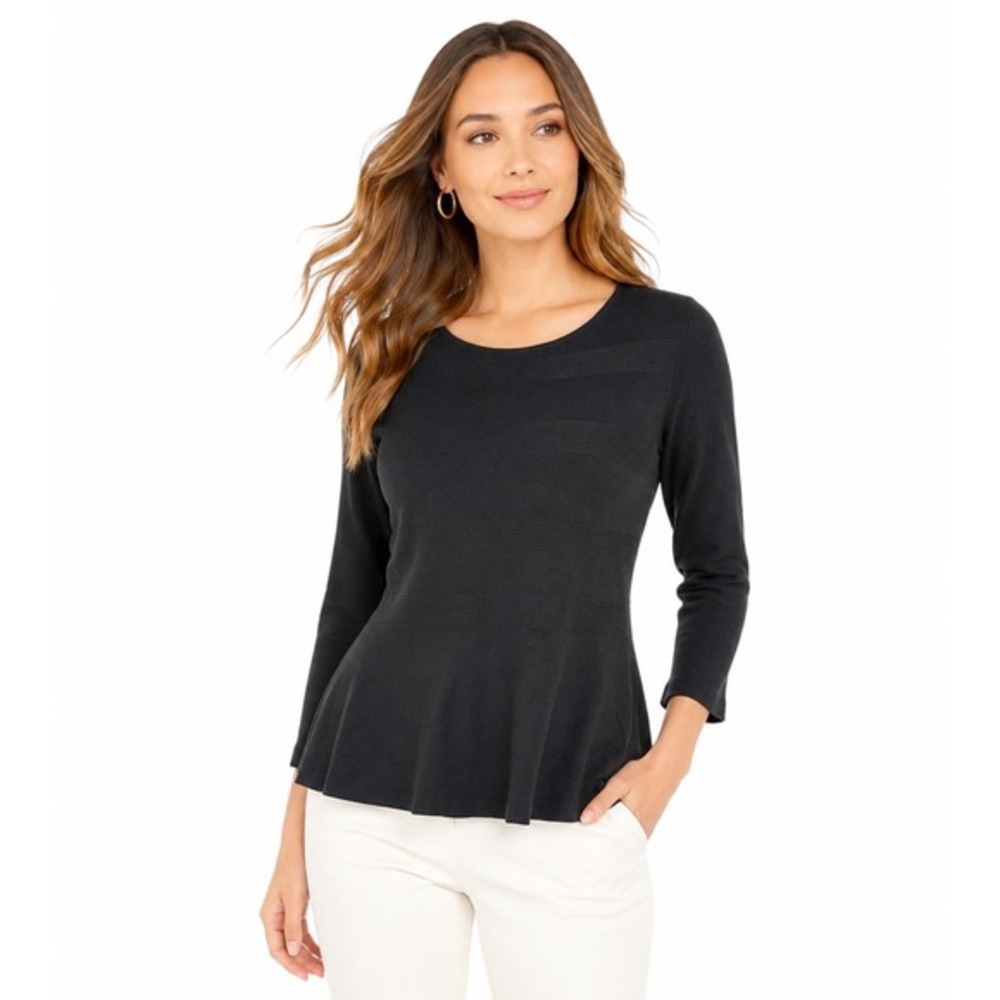 LOFT Black Peplum Sweater Wool Blend Long Sleeve Ribbed Knit Top S Preppy 75-29